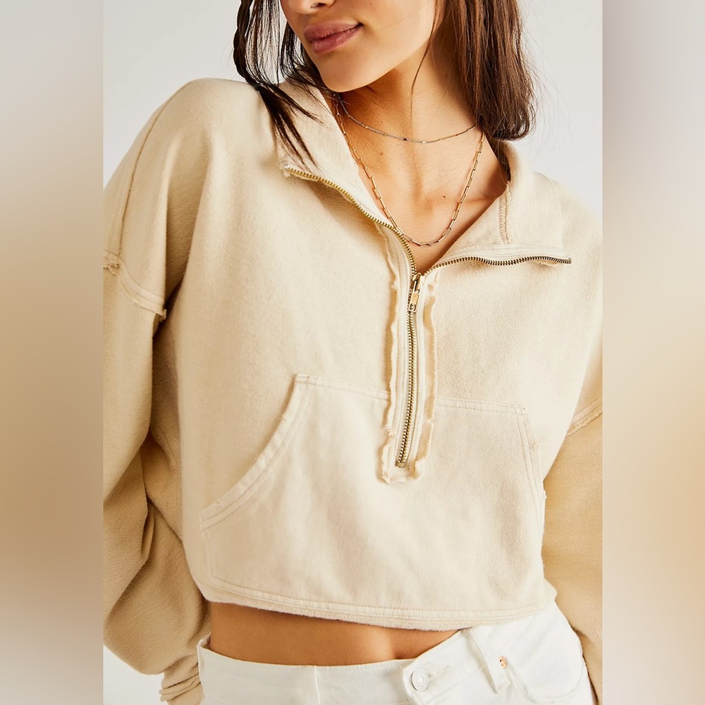 Free People We The Free Kitty Pullover Cropped Quarter Zip Sweatshirt S Boho - Picture 2 of 6
